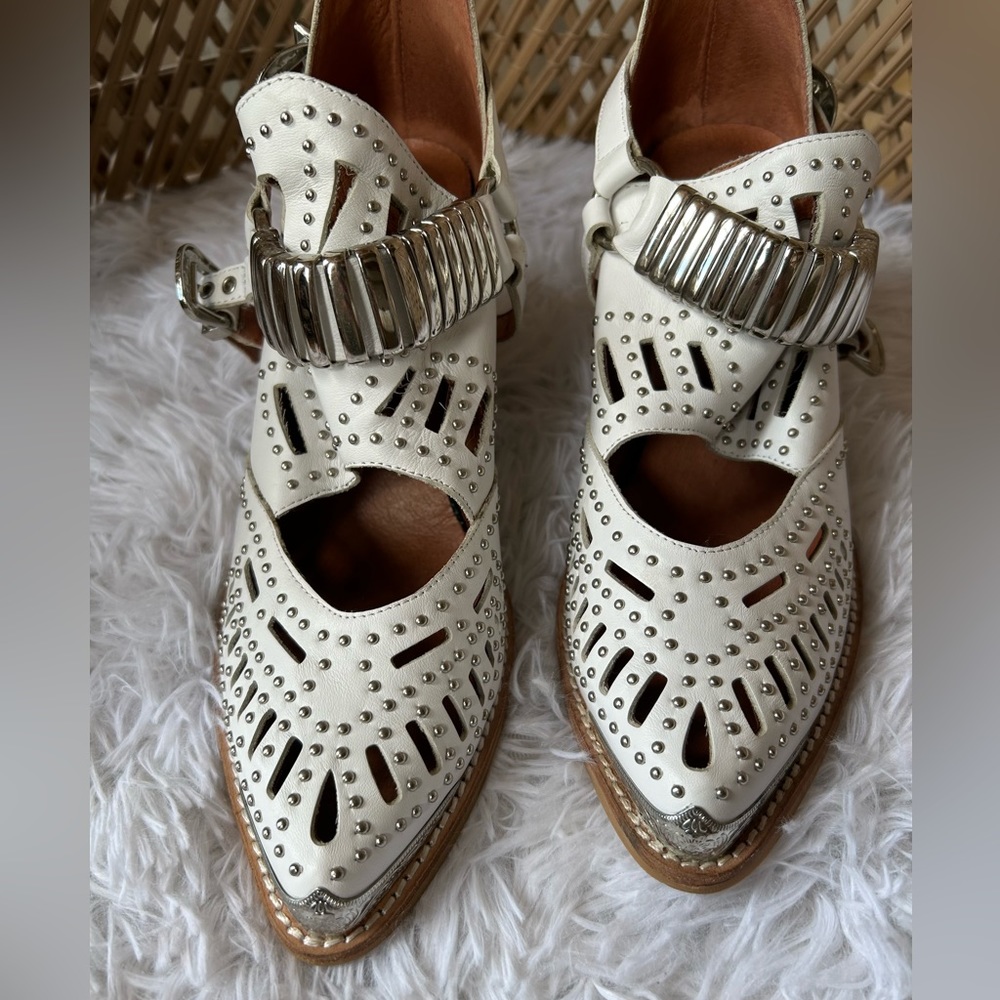 Jeffrey Campbell White Cutout Studded Ankle Booties with Silver Accent - Picture 4 of 7